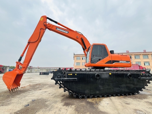 डूसन प्रयुक्त उभयचर खुदाई DH220LC-9E 1 m3 नदी सफाई मशीन के साथ लंबी पहुंच बूम सेकंड हैंड खुदाई